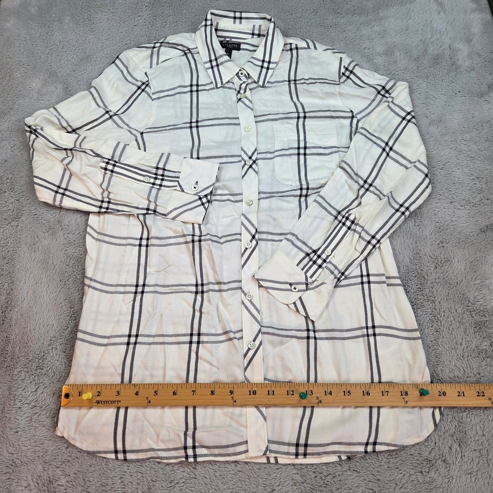 Talbots Button Down Shirt Womens MP Plaid Long Sleeve Rayon Blouse Ivory Black - Picture 5 of 6